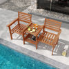 Wood 2-Seat Conversation Set Outdoor Patio Loveseat with Coffee Table