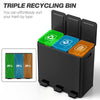 3 x 20L Triple Kitchen Bin Pedal Bin for Recycling and Waste, Black