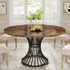 Round Dining Table 4-6 Seater, Rustic Wood Kitchen Dinner Table With Metal Base