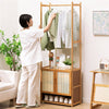 Heavy Duty Vertical Bamboo Garment Coat Rack Stand Shoe Shelf Entryway Corner