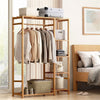 Bamboo Garment Rack Large Clothes Rail Rack with Shelves Wardrobe for Guest Room
