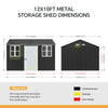 12FT x 10FT Galvanised Garden Tool Storage Shed with Lockable Door, Two Windows