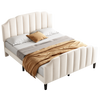 4FT6 DOUBLE BED UPHOLSTERED BED FRAME WITH HEADBOARD AND SOLID WOOD SLATS BEIGE