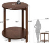 Solid Wood Round End Table Small Side Table with 2-Tier Storage for Living Room