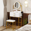 Modern Dressing Table Set with LED Light Mirror Stool 2 Drawers Storage Bedroom