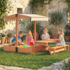 Kids Sand Pit with Lid, Wooden Sandpit with Foldable Picnic Table