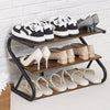3 Tiers Metal Frame Shoe Rack Storage Organizer Wooden Footwear Stand Shelves UK