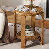 Round Solid Wood End Table, 2-Tier Farmhouse Wooden Side Table for Living Room