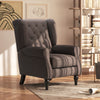 Accent Chair Wingback Armchair Retro Tufted Club Wood Fabric, Brown