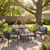 4 Piece Rattan Garden Furniture Set with Loveseat, Armchairs, Table, Grey