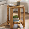 Round Solid Wood End Table, 2-Tier Farmhouse Wooden Side Table for Living Room