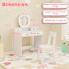 Kids Vanity Set Dressing Desk and Chair Set with Mirror-White