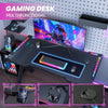 RGB Gaming Desk Ergonomic Workstation with Carbon Fiber Top, Cup Holder & Hook