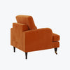 Orange Velvet Armchair with Saddle Arms Wood Legs Foam Filled Traditional