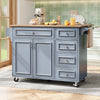 Kitchen Island w/ Drop Leaf, 5 Drawers, Serving Trolley Storage Cabinet, Blue