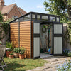 8x7FT Metal Garden Storage Shed with Window Doors Outdoor Tool House Wood Grain