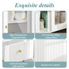 Rotating Extendable Dining Table Sideboard Storage Cabinet w/ Glass Doors, White