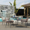 4 Seater Garden Dining Set, Rattan Garden Furniture with Cushions, Light Brown