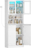 Kitchen Pantry Cupboard LED Tall White Storage Cabinet Glass Doors Shelves 170cm