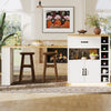 Extendable Dining Bar Table Wooden Kitchen Island with Storage Cabinets, White