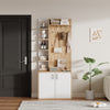 Coat Rack Shoe Storage 5 Shelves Closed Cabinet 4 Hooks Entryway 180cm White/Oak