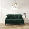 Green Sofa 2 Seater with Ruched Saddle Arms Wood Gold Legs Traditional Style