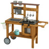 Wooden Mud Kitchen for Kids with Wheels, Stove, Stainless Steel Accessories