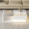 Coffee Table with LED Light & Glass Top White With Drawer Living Room Furniture