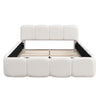 Upholstered Double Bed 4ft6 with Velvet Headboard and Sturdy Wooden Slats, Beige