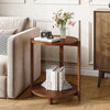 Solid Wood Round End Table Small Side Table with 2-Tier Storage for Living Room
