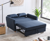 Sofa Bed Pull Out 2-Seater Double Linen Blend Metal Frame Guest Bed | Navy Blue