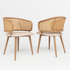 Mid-Century Dining Chairs Set of 2, with Rattan Backrest and Upholstered PU Seat
