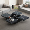 Black Marble Look Coffee Table with Sliding Drawers, 90x90cm Square End Table