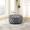 Chesterfield Button Linen Round Ottoman Pouffe Footstool Coffee Tea Table Grey