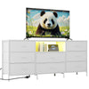 63in TV Stand with 8 Fabric Drawers & LED Lights, Storage Cabinet with Wood Top