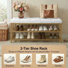 2-Tier Velvet Top Bamboo Gold Metal Shoe Rack Stand Shoe Storage Shelf Hallway