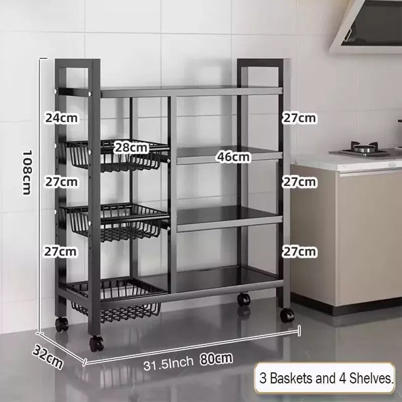 Storage Rack Trolley Large 4 Tier Metal Trolley Basket Rack Kitchen Storage Vegetable Cart ...