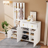 Shoe Storage Cabinets with Drawers, Shoe Bench and Coat Rack Wardrobe Set White