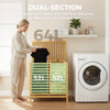 Bamboo Laundry Basket with Lid, 2 Baskets, Foldable, Natural and Cream White
