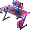 140x60 cm Gaming Desk with LED Lights, Ergonomic Computer Desk with Cup Holder