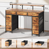 120 cm Computer Desk with Drawers, Gaming Table with LED Lights & Power Outlets