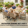 7 Piece Rattan Garden Furniture Set, Garden Dining Set with Wood-Plastic Table