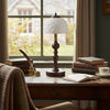 Vintage Table Lamp with Rose Carved Ceramic Shade Classic Desk Light for Bedroom