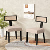 Set of 2 Dining Chairs with Curved Rattan Backrests Padded Seat Cushions