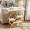 End Table for Living Room, 3-Tier Faux Marble Side Sofa Table with Metal Frame