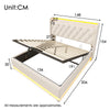 Upholstered Double 4ft6 Ottoman Bed Frame with RGB LED Lights, Hydraulic Storage