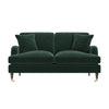 Green Sofa 2 Seater with Ruched Saddle Arms Wood Gold Legs Traditional Style