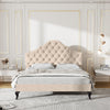 Velvet Fabric Upholstered Bed 4FT6 Double Size Bed Platform Bed Frame Beige
