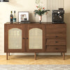 Sideboard Kitchen Storage Cabinet with 2 Drawers & Rattan Doors Cupboard UK