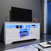 White TV Stand Cabinet Unit High Gloss Storage Doors with RGB LED 135cm Cupboard